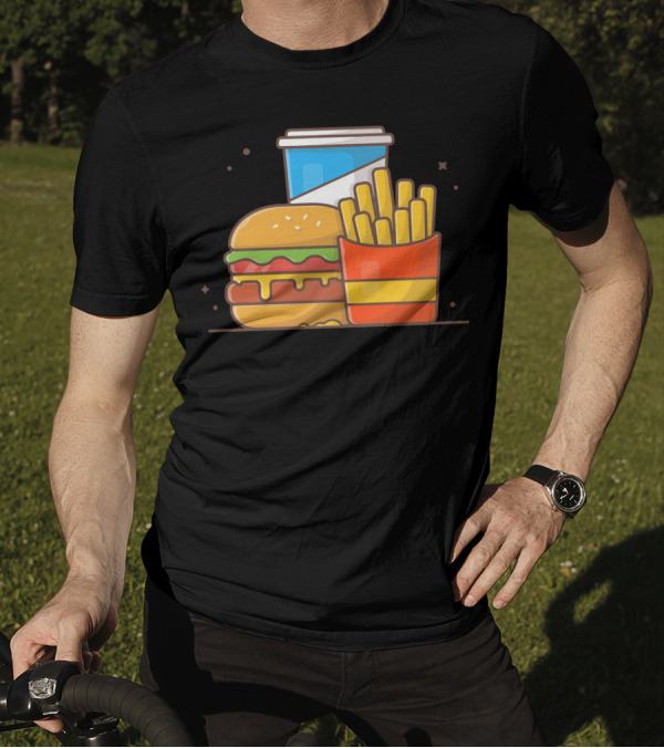 Tasty Combo Kid Meal Cheese Burger French Fries Soda Iconic Fast Food Elements T-Shirt