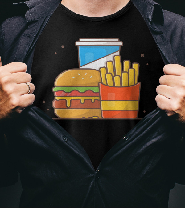 Tasty Combo Kid Meal Cheese Burger French Fries Soda Iconic Fast Food Elements T-Shirt