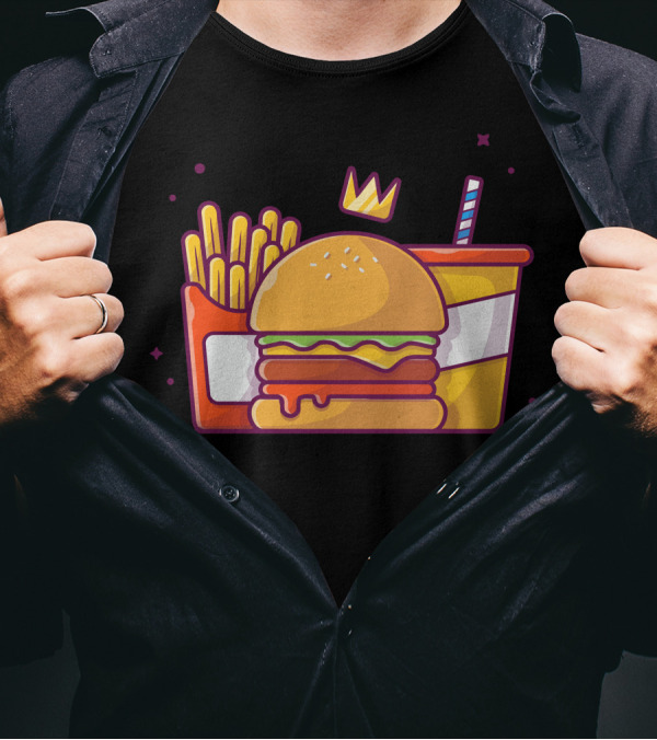 Tasty Combo Cheese Burger Crown French Fries Soda T-Shirt