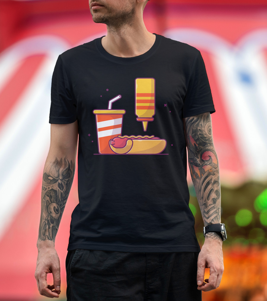 Tasty Combo Menu Hotdog With Mustard And Soda Drink T-Shirt