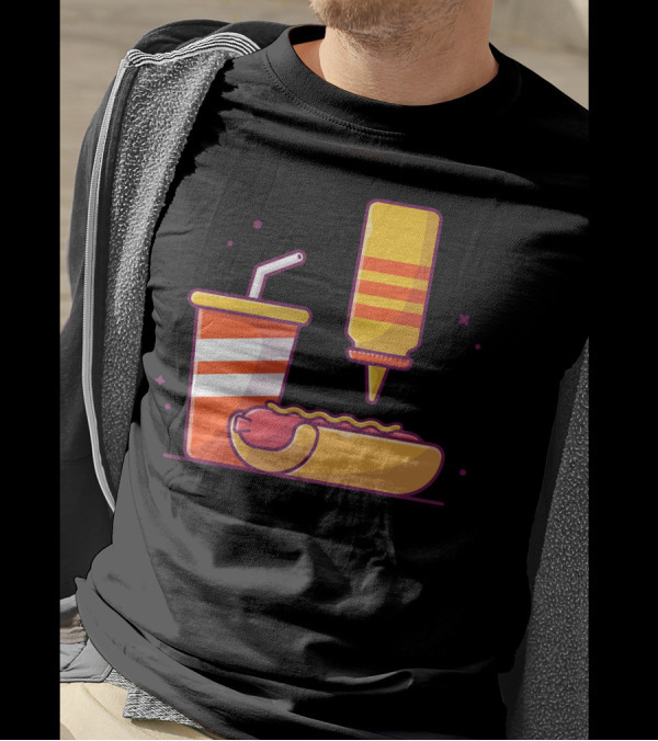 Tasty Combo Menu Hotdog With Mustard And Soda Drink T-Shirt