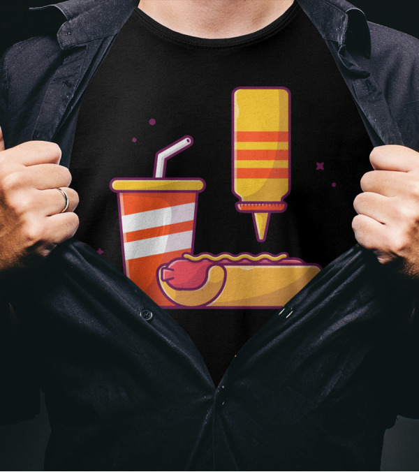 Tasty Combo Menu Hotdog With Mustard And Soda Drink T-Shirt