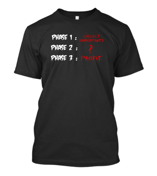 Phase 1 Collect Underpants Phase 2 Question Phase 3 Profit T-Shirt