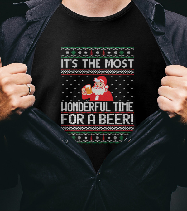 IT'S THE MOST WONDERFUL TIME FOR A BEER SANTA HOLDING A MUG HOLIDAY T-Shirt