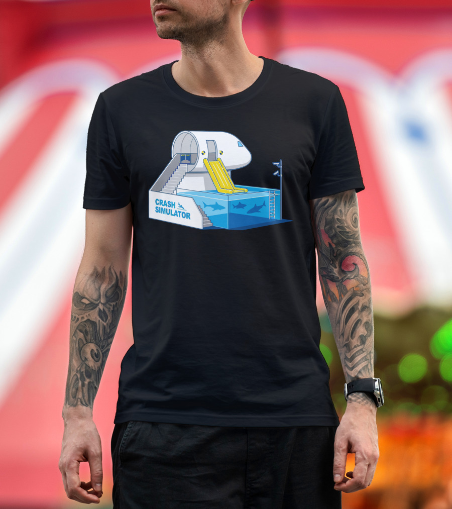 Crash Simulator Plane Slide Pool with Sharks T-Shirt