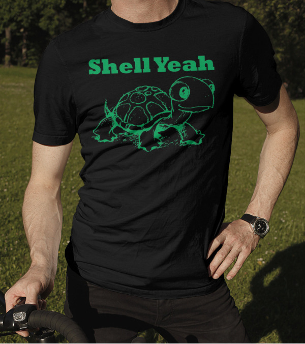 Shell Yeah Turtle Sketch In Green T-Shirt