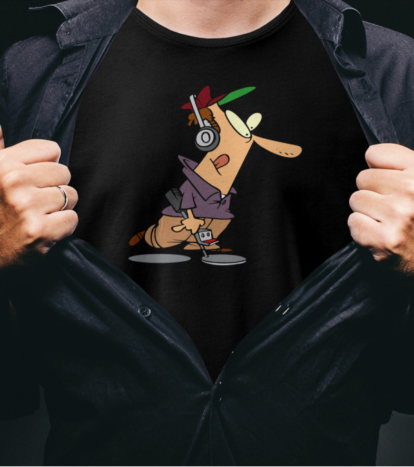 Detecting Is A Way Of Life Cartoon Character With Headphones And Metal Detector T-Shirt