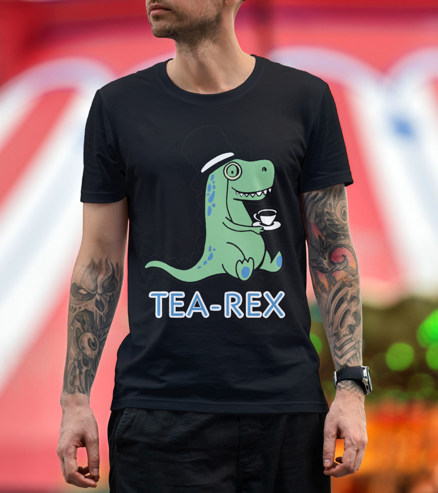 TEA-REX Dinosaur with Top Hat and Teacup T-Shirt