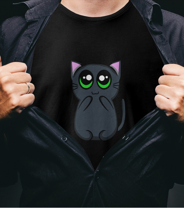 I'm Plotting Your Demise Cute Black Cat With Big Green Eyes T-Shirt