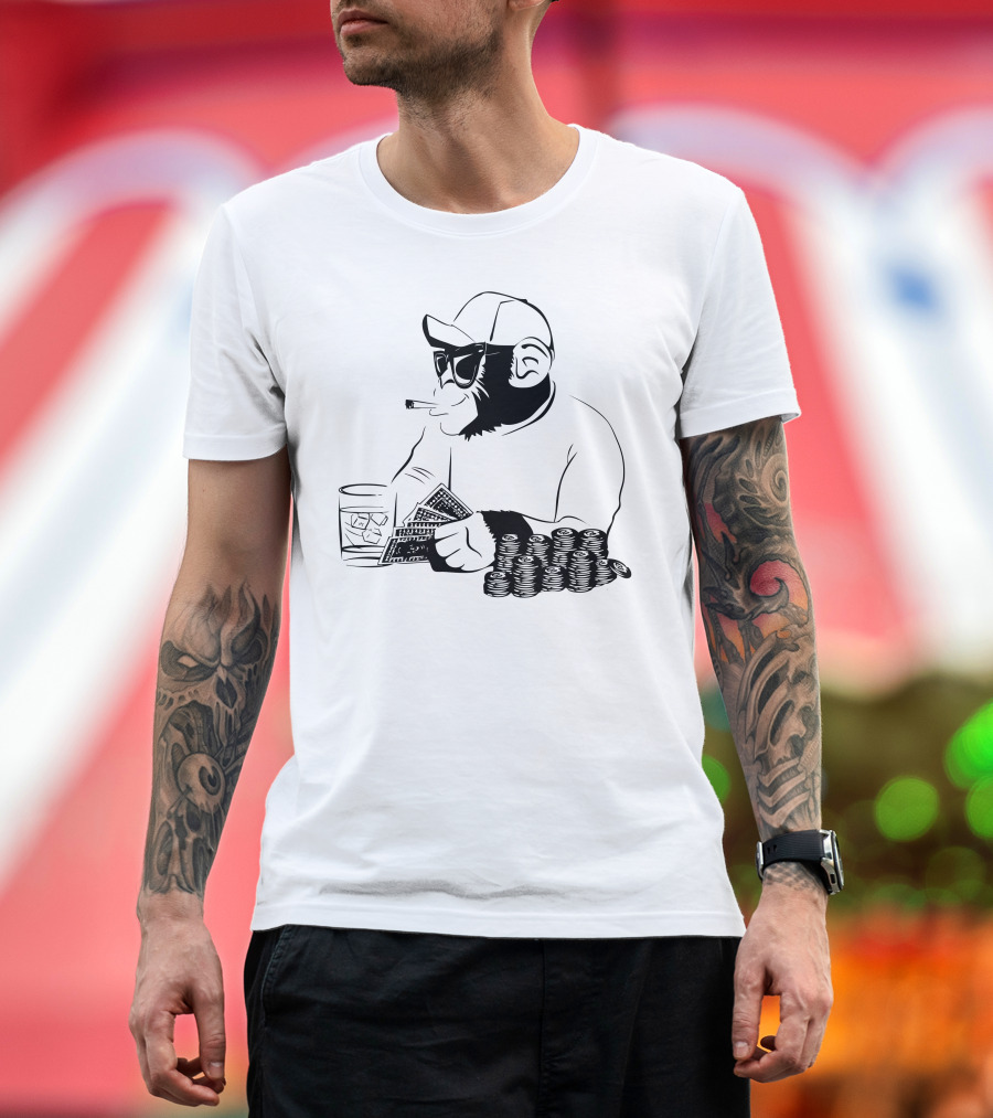 Chimp Poker Smoking Sunglasses Chips Cards T-Shirt