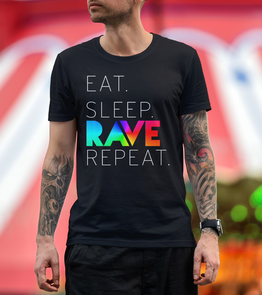 Eat Sleep Rave Repeat Rainbow Colors T-Shirt