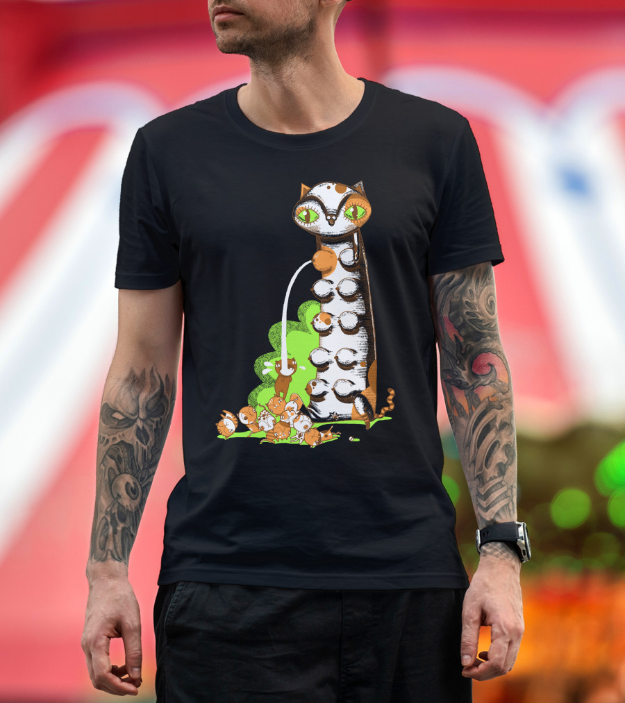 Greedy Kitten with Playful Cats and Green Highlights T-Shirt