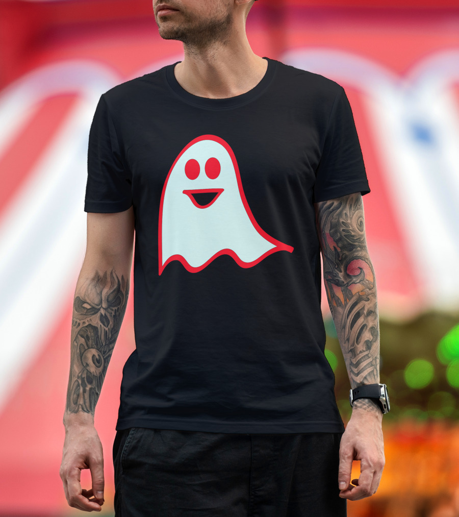 Happy Ghost Smiling with Red Outline T-Shirt