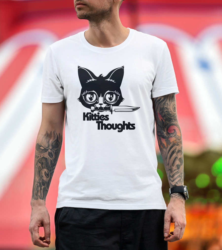 Kitties Thoughts Knife Cat Face T-Shirt