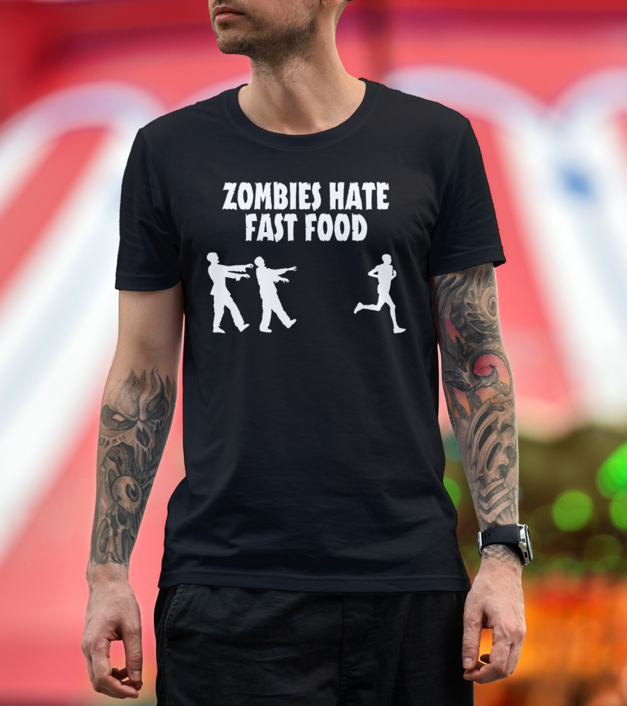 Zombies Hate Fast Food Silhouettes Chase Scene T-Shirt