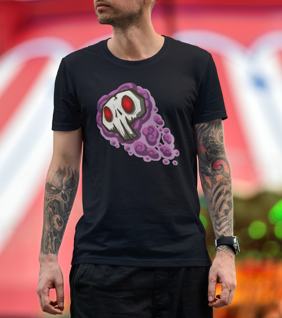 Pop Phantom Skull with Purple Swirling Smoke and Red Eyes T-Shirt