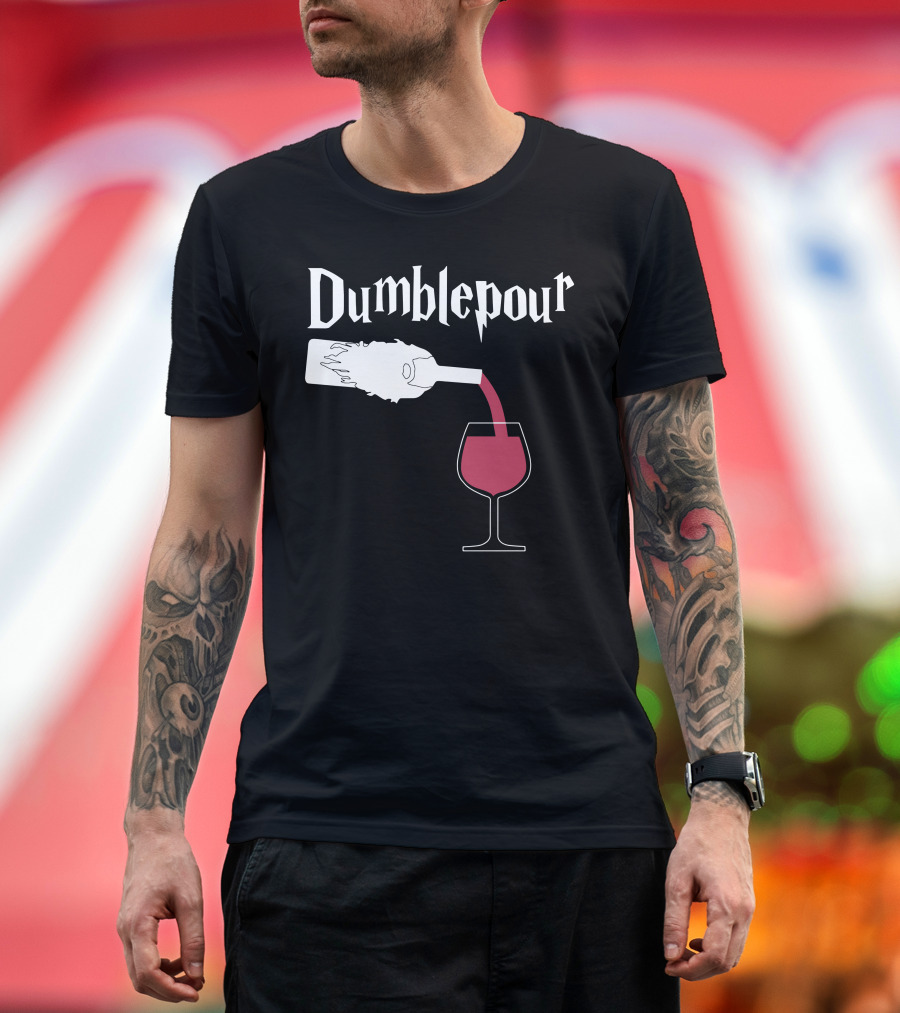 Dumblepour Wine Bottle Pouring Into Glass Iconic Font T-Shirt
