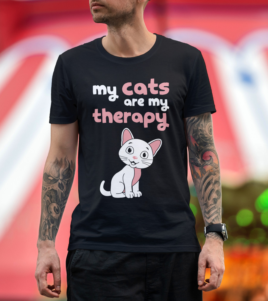 My Cats Are My Therapy Cute Cartoon Cat T-Shirt