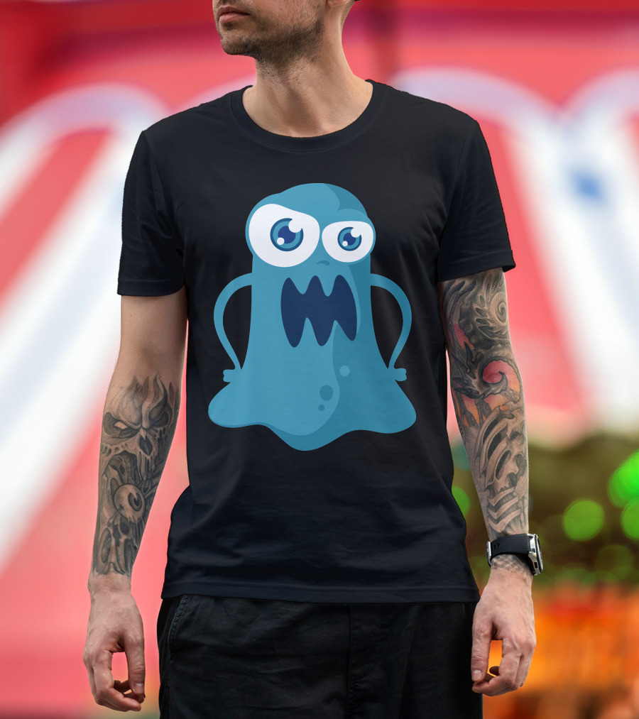Angry Blue Monster Character with Big Eyes and Open Mouth T-Shirt