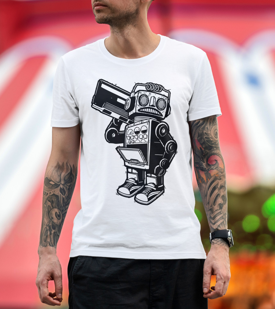 Retro Robot Boombox Dance Music T-Shirt