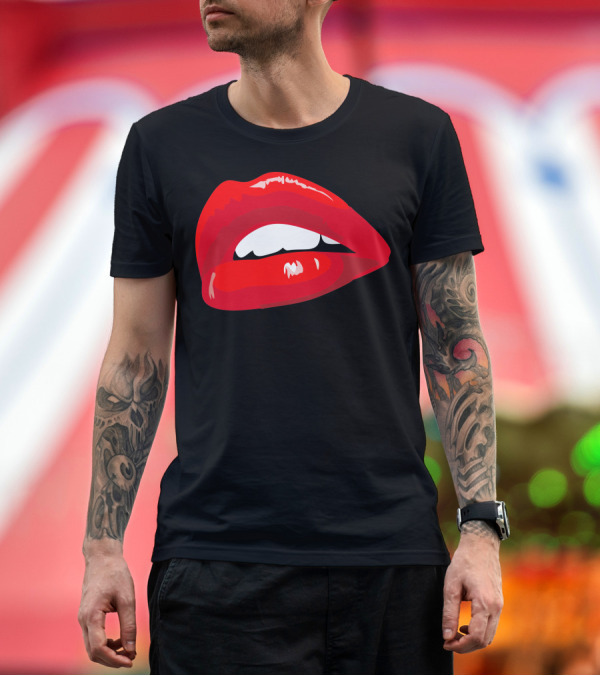 Premium T-Shirt: Red Lips Kiss Passion Girl Iconic T-Shirt Red Lips Kiss Passion Girl Iconic T-Shirt