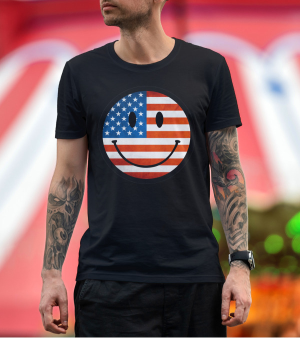 Premium T-Shirt: Patriotic Smiley Face American Flag T-Shirt Patriotic Smiley Face American Flag T-Shirt