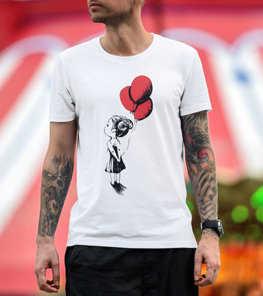 Red Balloons Girl Holding Three Balloons T-Shirt