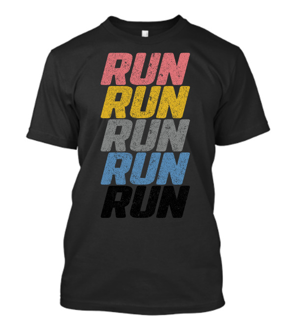 RUN RUN RUN Multicolored Distressed Texture T-Shirt