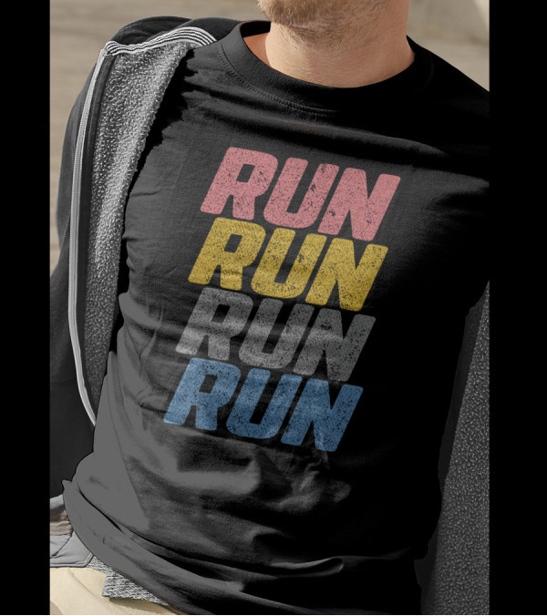 RUN RUN RUN Multicolored Distressed Texture T-Shirt