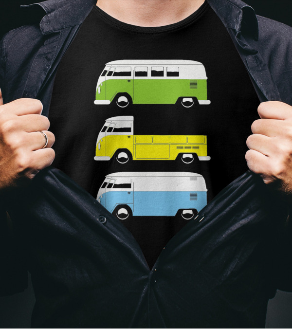 VW Camper Bus Pick Up Van Green Yellow Blue T-Shirt