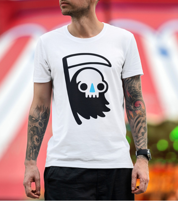 Premium T-Shirt: Reaper Dude Minimalist Skull with Blue Triangle Nose T-Shirt Reaper Dude Minimalist Skull with Blue Triangle Nose T-Shirt