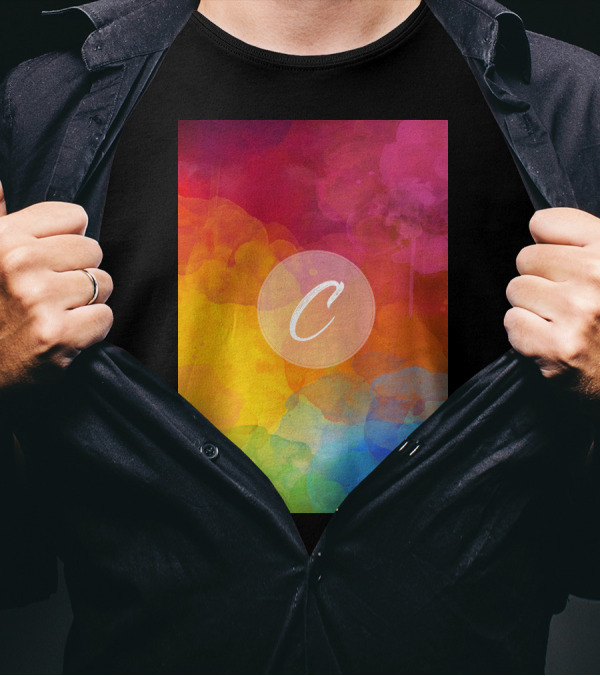 C Initials Rainbow Watercolor Background T-Shirt