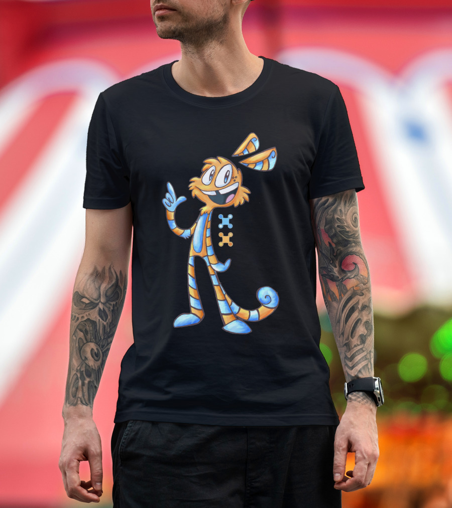 Jimmy Cat Rabbit Striped Puzzle Piece Character T-Shirt