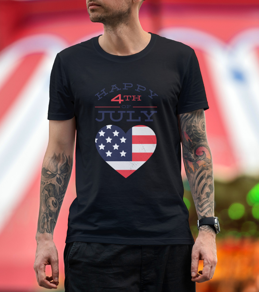 Happy 4th of July USA Independence Day Heart Flag T-Shirt