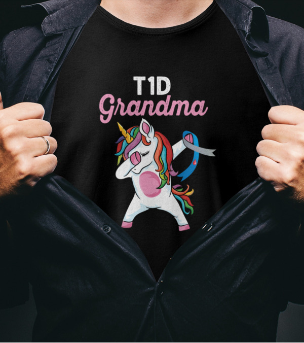 T1D Grandma Dabbing Unicorn Diabetes Awareness T-Shirt