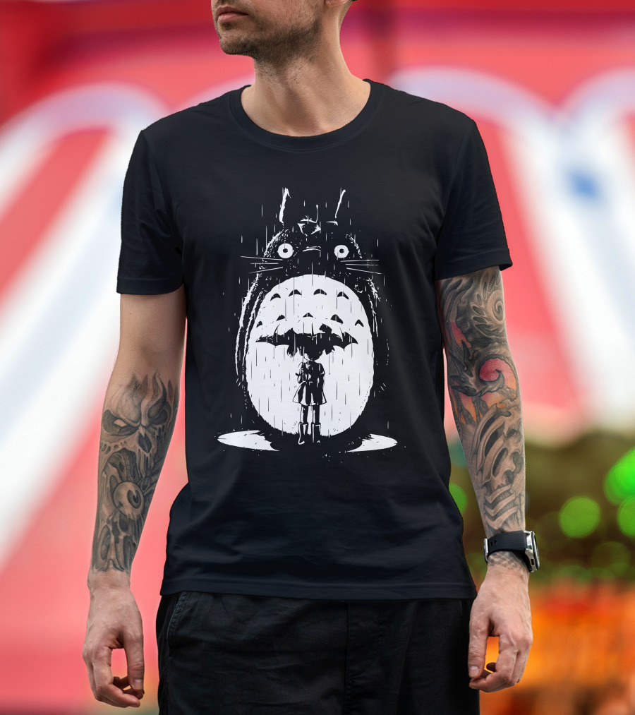 A Noir Neighbour Totoro Umbrella Scene in T-Shirt