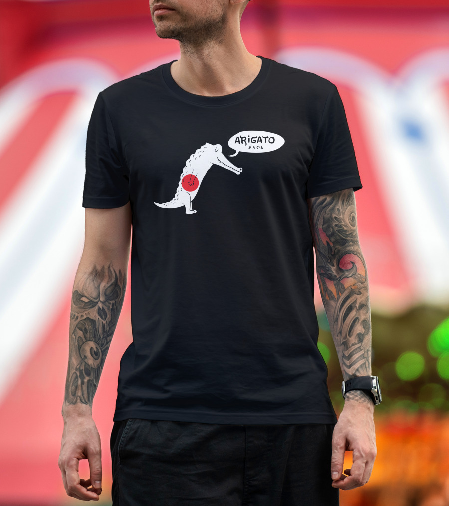 Arigato Alligator with Japanese Flag T-Shirt