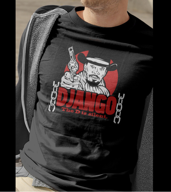 DJANGO The D Is Silent Red Circle Cowboy Chains Gun T-Shirt