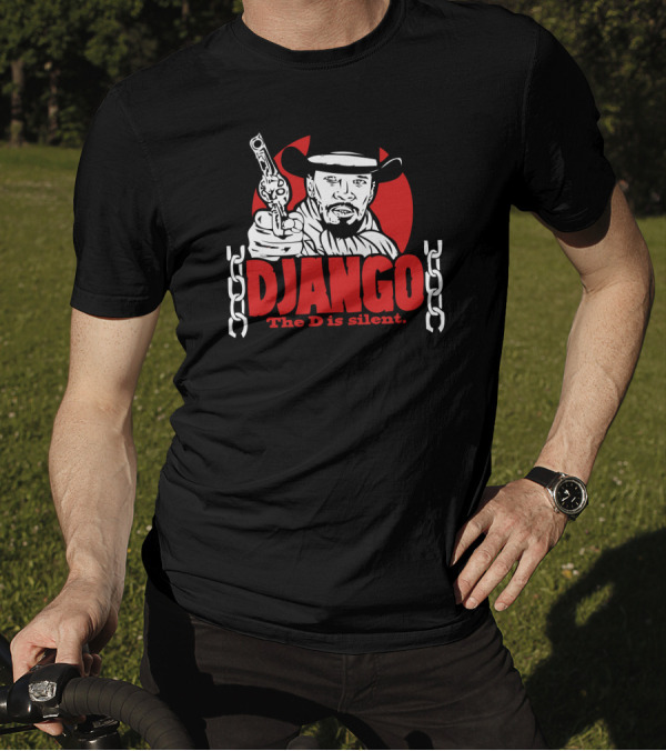 DJANGO The D Is Silent Red Circle Cowboy Chains Gun T-Shirt