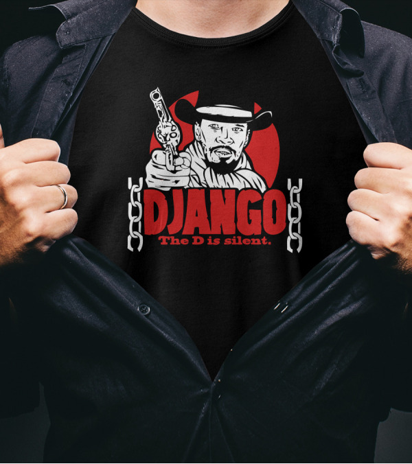 DJANGO The D Is Silent Red Circle Cowboy Chains Gun T-Shirt