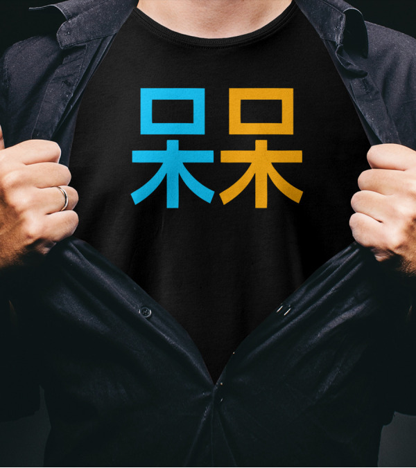 Dumb And Dumb Chinese Characters Blue And Orange T-Shirt