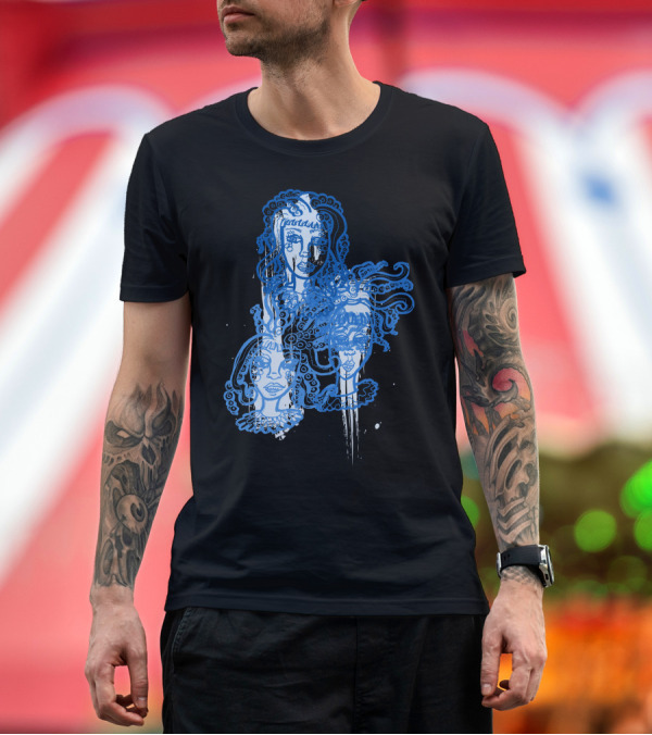 Premium T-Shirt: Octowomen Blue Ink Faces T-Shirt Octowomen Blue Ink Faces T-Shirt
