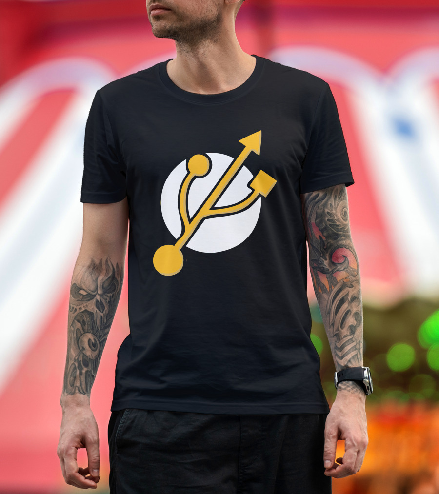 USB Flash Symbol on White Circle Background T-Shirt