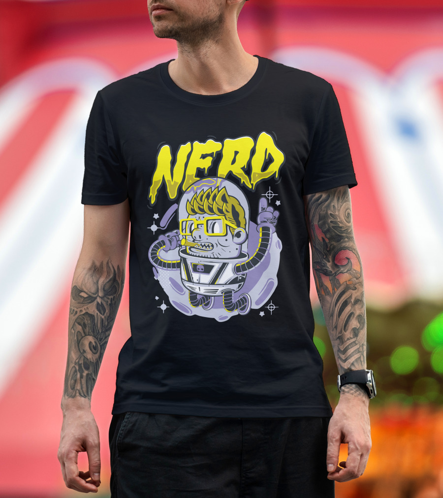 Nerd Astronaute Floating Cartoon T-Shirt