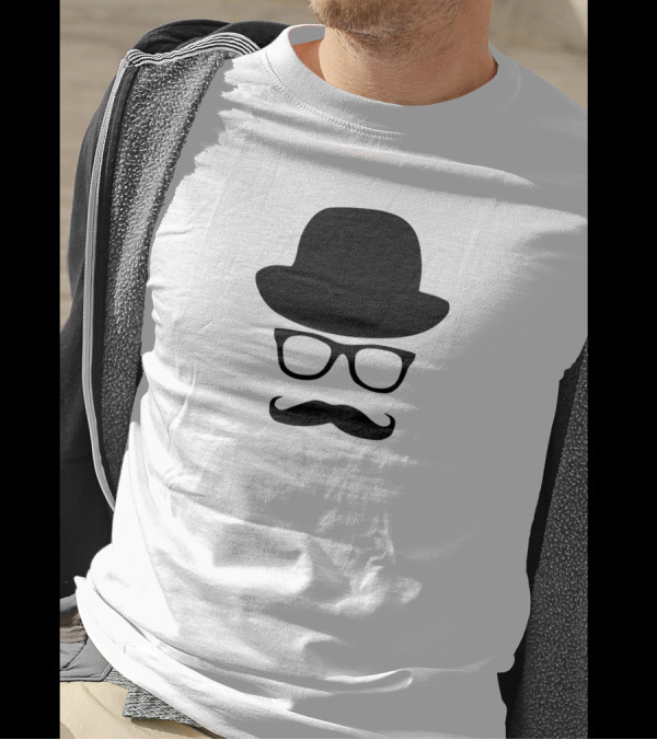 Hat Wayfarer Glasses Moustache Hipster Funny Geek Light T-Shirt