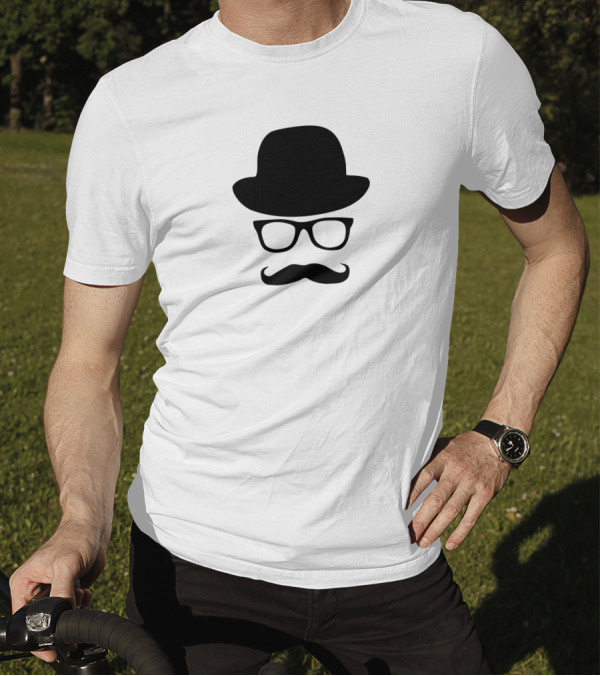 Hat Wayfarer Glasses Moustache Hipster Funny Geek Light T-Shirt