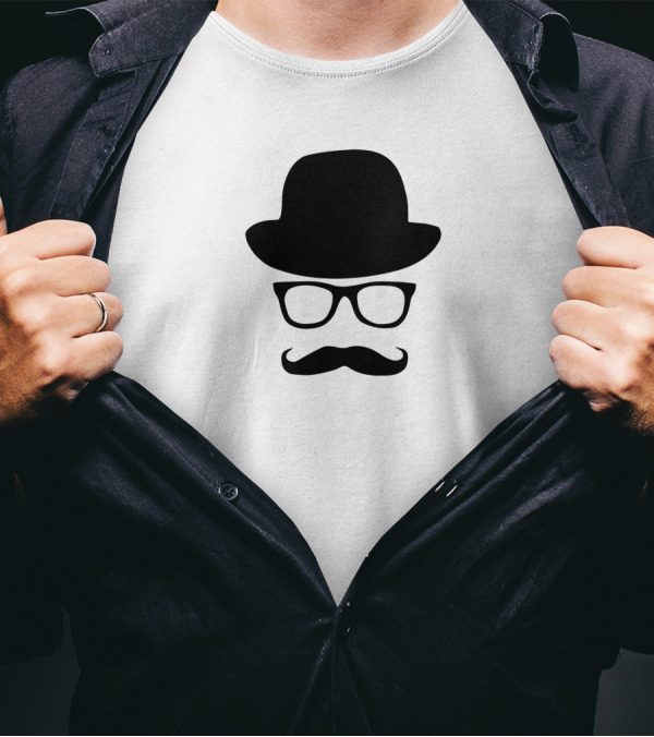 Hat Wayfarer Glasses Moustache Hipster Funny Geek Light T-Shirt