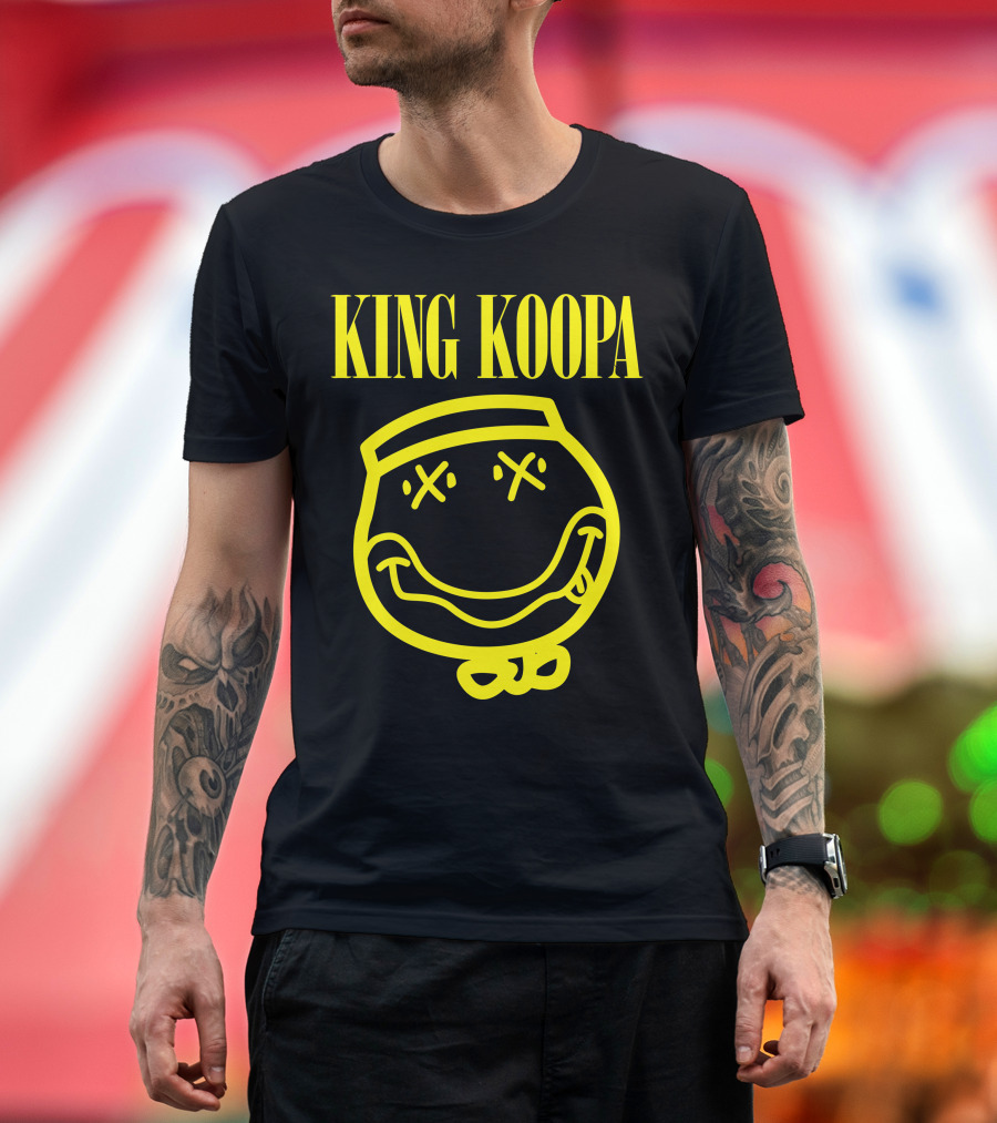 KING KOOPA Grunge Style Smiley Face with X Eyes T-Shirt