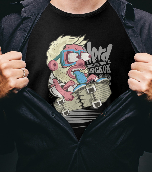 Nerd Attack Bangkok Skateboarding Monster T-Shirt