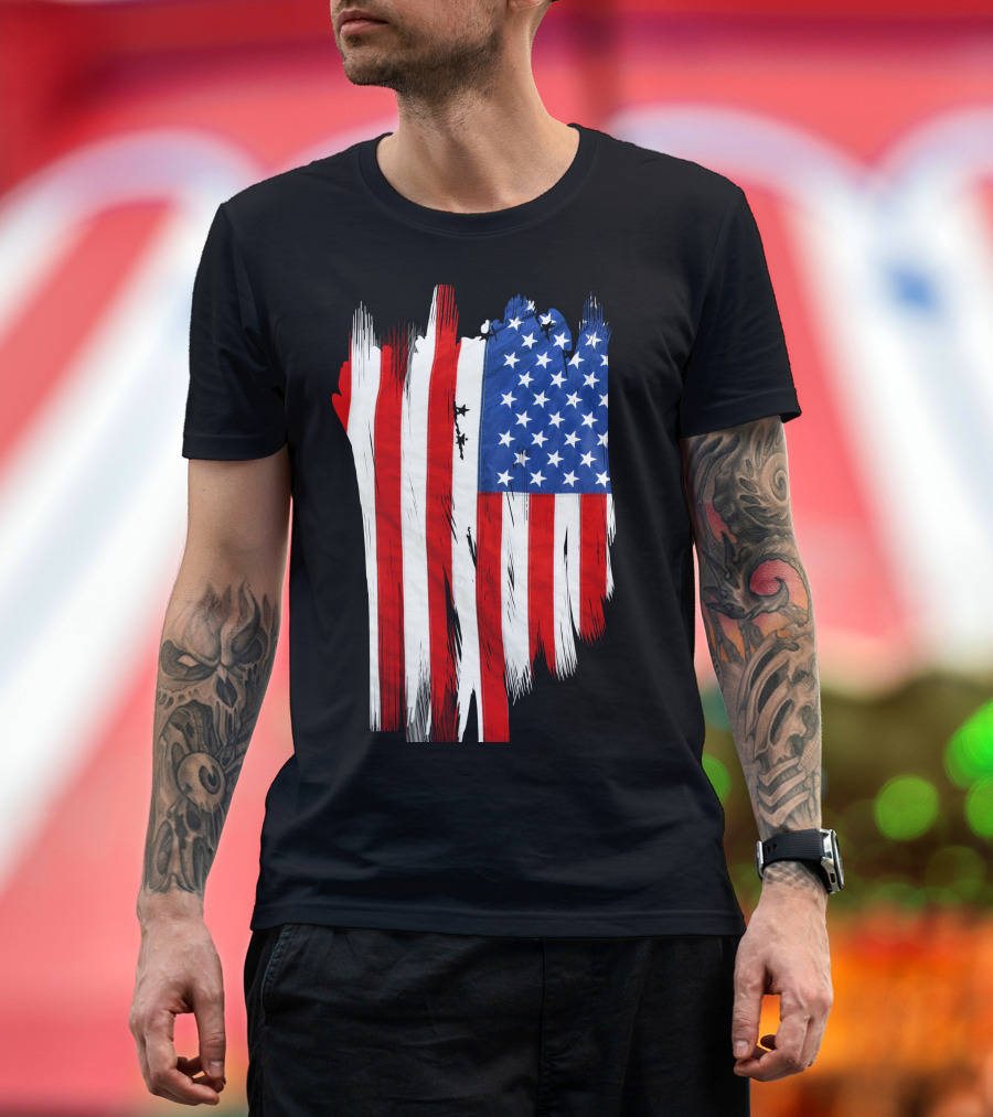 Sa Distress Flag Cool American Brush Stroke Flag and Stars T-Shirt